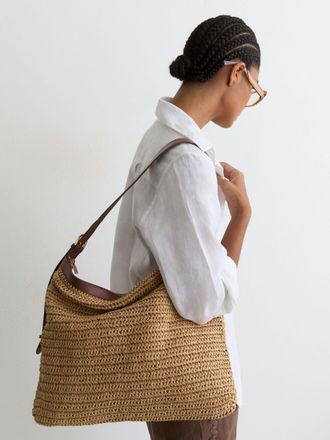 Reiss Natural Raffia-effect Shoulder Bag