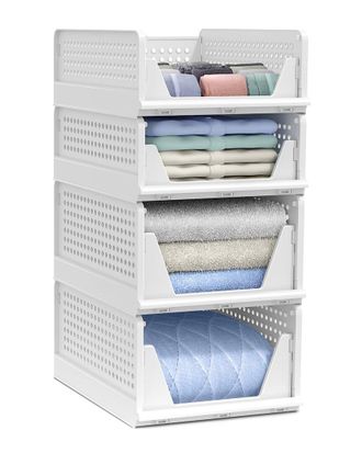 Sorbus Foldable Open-Front Stackable Plastic Baskets