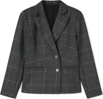 Motivi Korte Gestructureerde Double-Breasted Geruite Jas - Dames - Blazers - Grijs - M - Leer - Jassen
