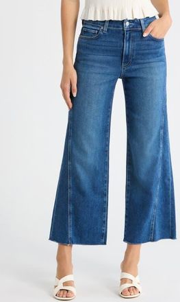 Paige Anessa Twisted Seam Raw Hem High Waist Ankle Wide Leg Jeans in Hollyhock at Nordstrom, Size 25