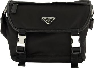 Prada Cross Body Bags, male, Black, Size: ONE SIZE Re-Nylon and Saffiano Leather Shoulder Bag