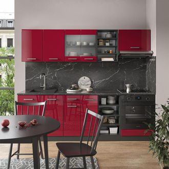 Vicco Mueble De Cocina R-line, Burdeos Brillo Intenso/antracita, 240 Cm Sin Encimera