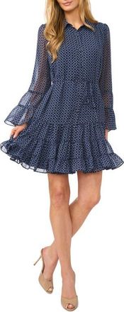 CeCe by Cynthia Steffe Tiered Flounce Long Sleeve Dress in Night Horizon at Nordstrom, Size X-Small