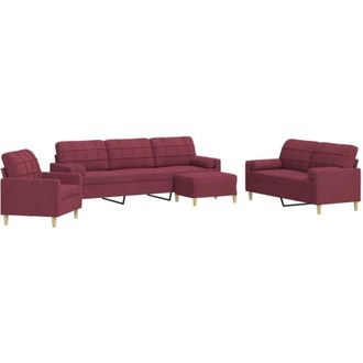 vidaXL Juego De Sof&aacute; 4 Piezas Con Reposapi&eacute;s Y Cojines Tela Rojo Tinto Vidaxl