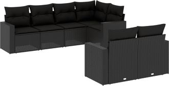 vidaXL Vidaxl - Set De Comedor De Jard&iacute;n 7 Pzas Y Cojines Rat&aacute;n Sint&eacute;tico Negro