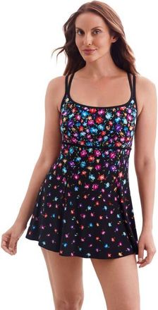 Longitude Empire Princess Seam Long Torso Swim Dress in Flower Trail at Nordstrom, Size 14