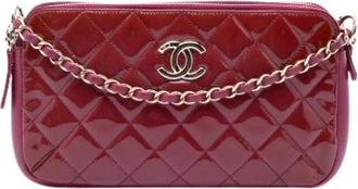 Chanel Pre-owned Quilted Patent Leather Crossbody Bag - Dames - Vintage Schoudertas - Rood - ONE Size - Leer - Vintage