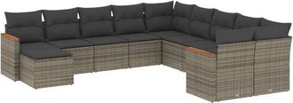 vidaXL Set De Sof&aacute;s De Jard&iacute;n 11 Pzas Y Cojines Rat&aacute;n Sint&eacute;tico Gris Vidaxl