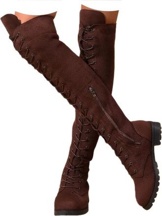 Generic Wide Fit Boots For Women uk Womens Slouchy Knee High Flat Low Heel Mid Calf with Side Zipper Round Toe Tall Calf Long Sexy Dress Booties for Ladies Pu