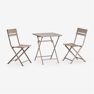 Sklum Set Da Tavolo Quadrato 60x60 Cm Pieghevole E 2 Sedie Da Giardino In Acciaio Tamarit Sklum