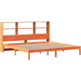 vidaXL Cama Con Estanter&iacute;a Sin Colch&oacute;n Madera Maciza Marr&oacute;n 200x200 Cm Vidaxl
