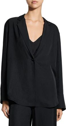 Theory Washed Twill One-Button Blazer Shirt in Black at Nordstrom, Size X-Large