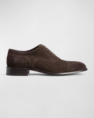 Tom Ford Mens Claydon Suede-Leather Oxfords