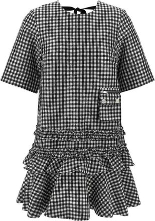 Ganni Crinkled Check Mini Dress