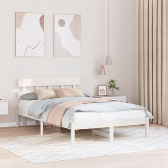 Berkfield Home Bed Frame with Headboard White 135x190 cm Solid Wood Pine