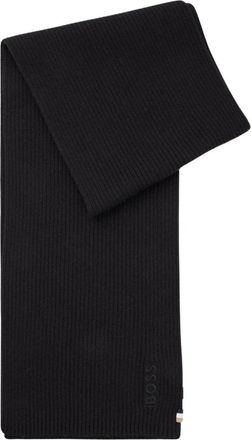 HUGO BOSS Zwarte Sjaal met Geborduurd Logo - Heren - Wintersjaals - Zwart - ONE Size - Katoen - Accessoires