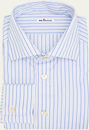 Kiton Mens Cotton Multi-Stripe Dress Shirt