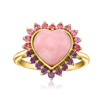 Ross-Simons Pink Opal Heart Ring With Pink Tourmalines and. Amethysts in 18kt Gold Over Sterling