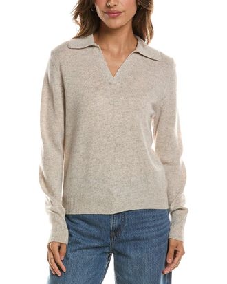 Fort&eacute; Cashmere Split Neck 100% Cashmere Polo Sweater