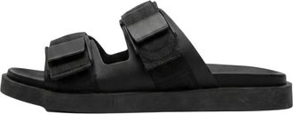 Emporio Armani Leren Slide - Heren - Sandalen - Zwart - 42 EU - Katoen - Schoenen