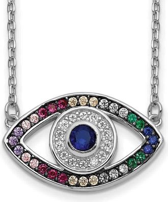 Diamond2Deal Sterling Silver Colorful Cubic Zirconia Evil Eye Necklace 16 with 2 inch Ext