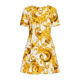 Versace Jeans Couture Short Dresses, female, White, Size: 2XS Barocco Pattern Dress