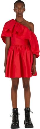 Alexander McQueen Asymmetrische Mini-jurk met Ruches - Dames - Feestkleedjes - Rood - XS - Katoen - Kleedjes