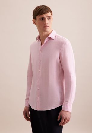Seidensticker Businesshemd SEIDENSTICKER Slim, Herren, Gr. L (42), normale &Auml;rmell&auml;ngen, rosa (hellrosa), 100% Leinen, unifarben, slim fit, 2-Knopf-Manschette, Hemde