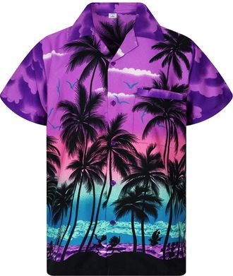 V.H.O. Funky Hawaiian Shirt Mens Short-Sleeved Front Pocket - Purple - L