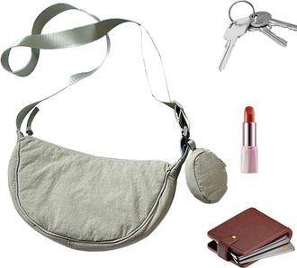 Generic Compact Satchel, Quilted fabric container, Secure zipper closure, Everyday running walking, Portable body cross pack, Small hobo shape handbag, Fashio