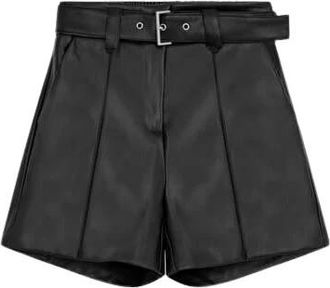Suncoo High Waist Faux Leather Shorts - Dames - Bermuda - Zwart - M - Polyester - Korte Broeken