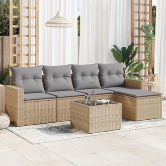 vidaXL Vidaxl - Juego De Sof&aacute;s Jard&iacute;n Con Cojines 6 Pzas Rat&aacute;n Sint&eacute;tico Beige