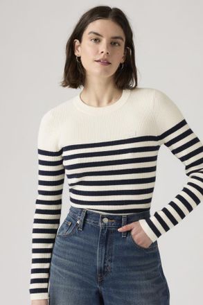 Levi's Su&eacute;ter acanalado de cuello redondo - Mujer - XS - Azul / Adrienne Stripe Egret Rib