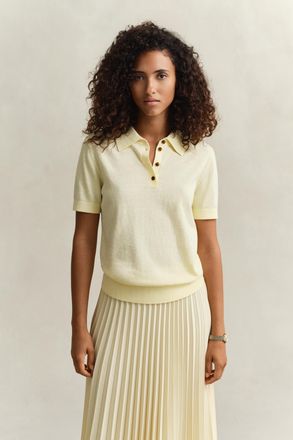GANT Women Knitted Short Sleeve Rugger (XXL) VANILLA YELLOW