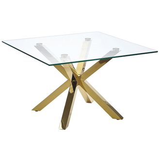 Beliani Mesa De Centro Cristal Dorado 70 X 70 Cm Patas De Metal Brillante Cuadrada Moderna Sala De Estar Dormitorio Starlight