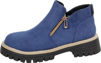 Generic Blue Females Functional Stylish Round Toe Side Zipper Extended Proportions Autumn Winter Design Comfortable Height Increase Thick Sole Short Boots for