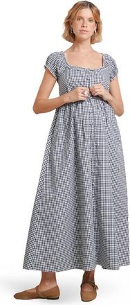 Nom Maternity Lily Maternity & Nursing Maxi Dress in White & Navy Gingham at Nordstrom, Size X-Small