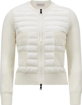 Moncler Donsjas Cardigan met Ritszakken - Dames - Vesten - Wit - M - Wol - Truien & Vesten
