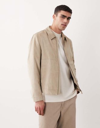 Mango Giacca in camoscio sintetico beige con zip-Neutro