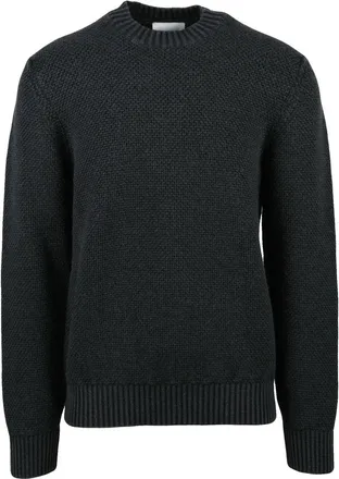 Circolo 1901 Black Merino Wool Crewneck Sweater with Textured Knit
