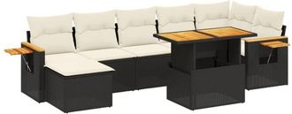 vidaXL Set De Sof&aacute;s De Jard&iacute;n 8 Piezas Y Cojines Rat&aacute;n Sint&eacute;tico Negro Vidaxl