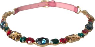Dolce & Gabbana Womens Pink Leather Crystal Chain Embellished Belt
