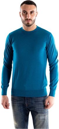 Paolo Pecora Rondgebreide trui - Heren - Ronde hals truien - Blauw - L - Wol - Truien & Vesten