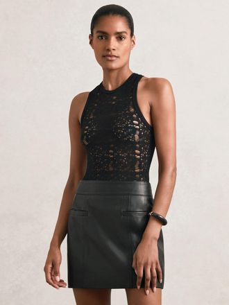 Reiss Black Leather Welt-pocket Mini Skirt, 4