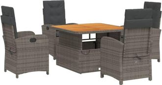 vidaXL Set Comedor De Jard&iacute;n 5 Piezas Con Cojines Rat&aacute;n Sint&eacute;tico Gris Vidaxl