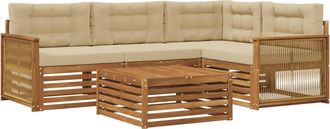 vidaXL Conjunto De Sof&aacute;s De Exterior 5 Uds. Natural Y Beige Vidaxl