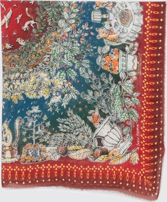 Faliero Sarti 100% Cashmere Scarf with Ethnic Print and Fringed Hem