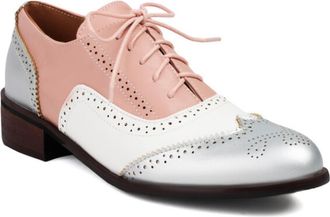 Generic Womens Classic Wingtip Oxford Shoes Round Toe Lace-Up Perforated Detail Chunky Block Heel Textured Upper Lightweight Comfortable Shoes for Fashion Cas