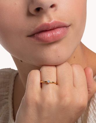 Thomas Sabo Anello in argento sterling 925 placcato oro giallo 18K con pietra bianca