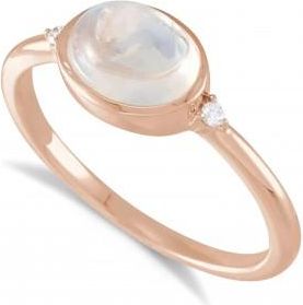Allurez Oval Natural Cabochon Rainbow Moonstone & Diamond Ring 14K Rose Gold (1.53ct)